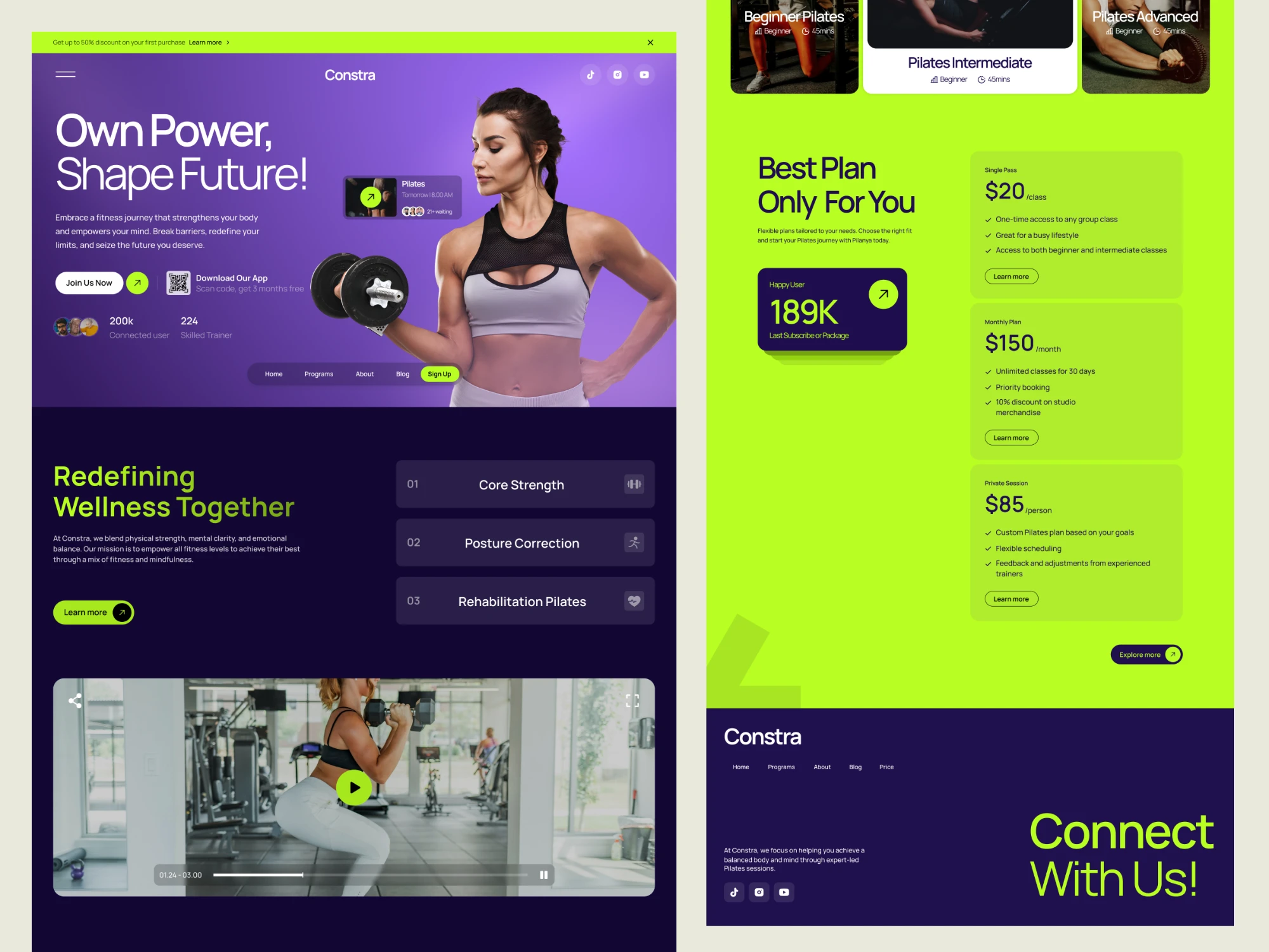 Constra Fitness design, screen 2