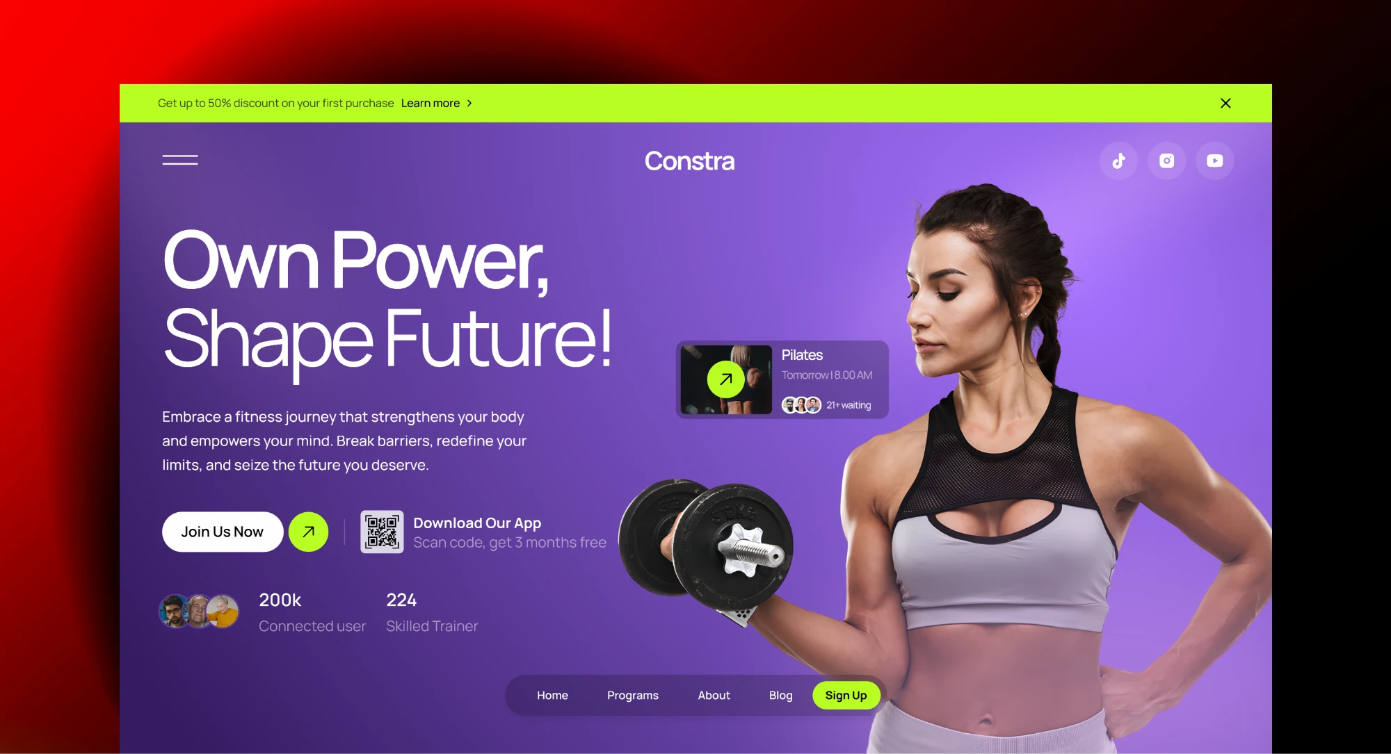 Constra fitness website home page