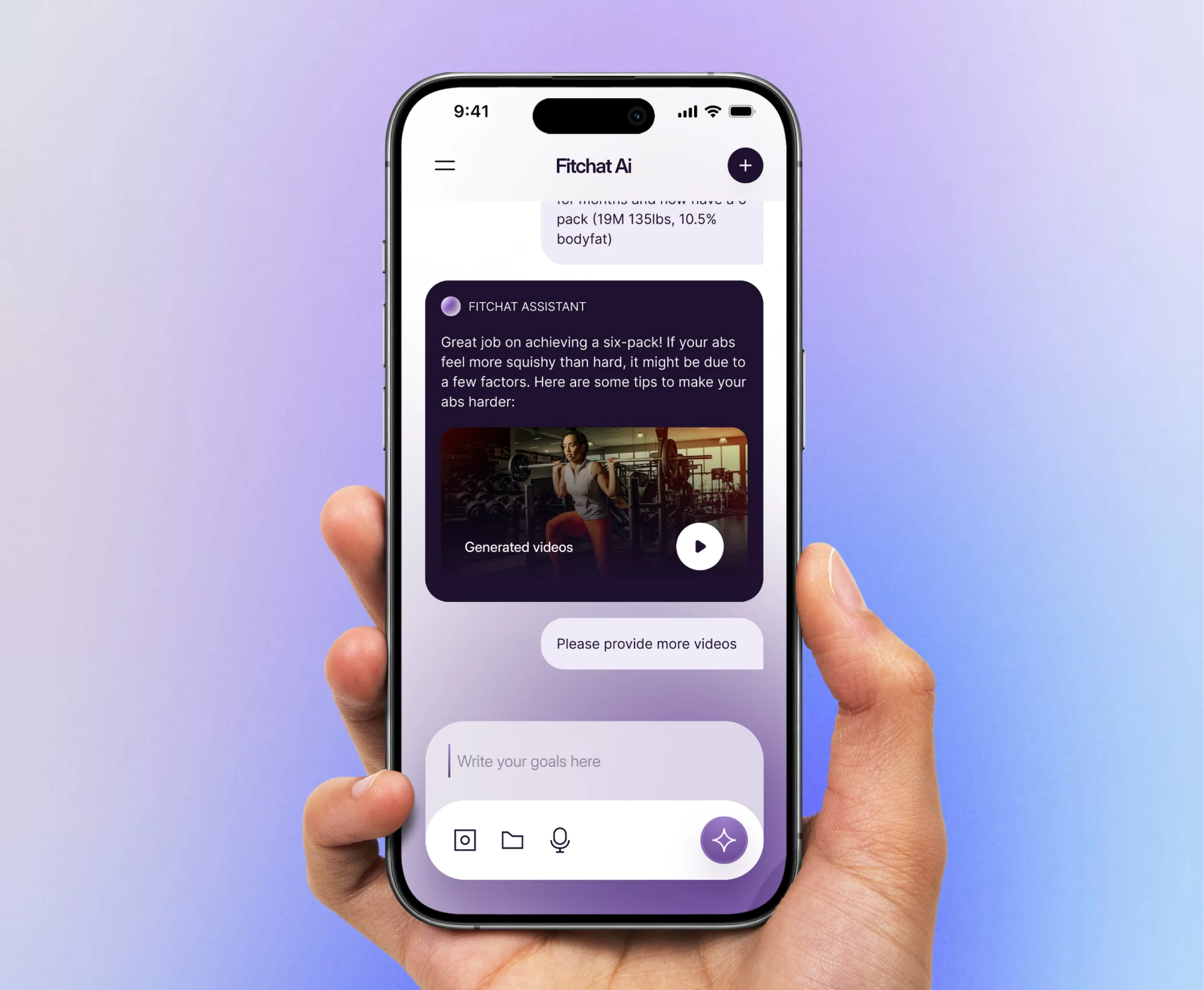 Fitchat AI chat screen on a phone