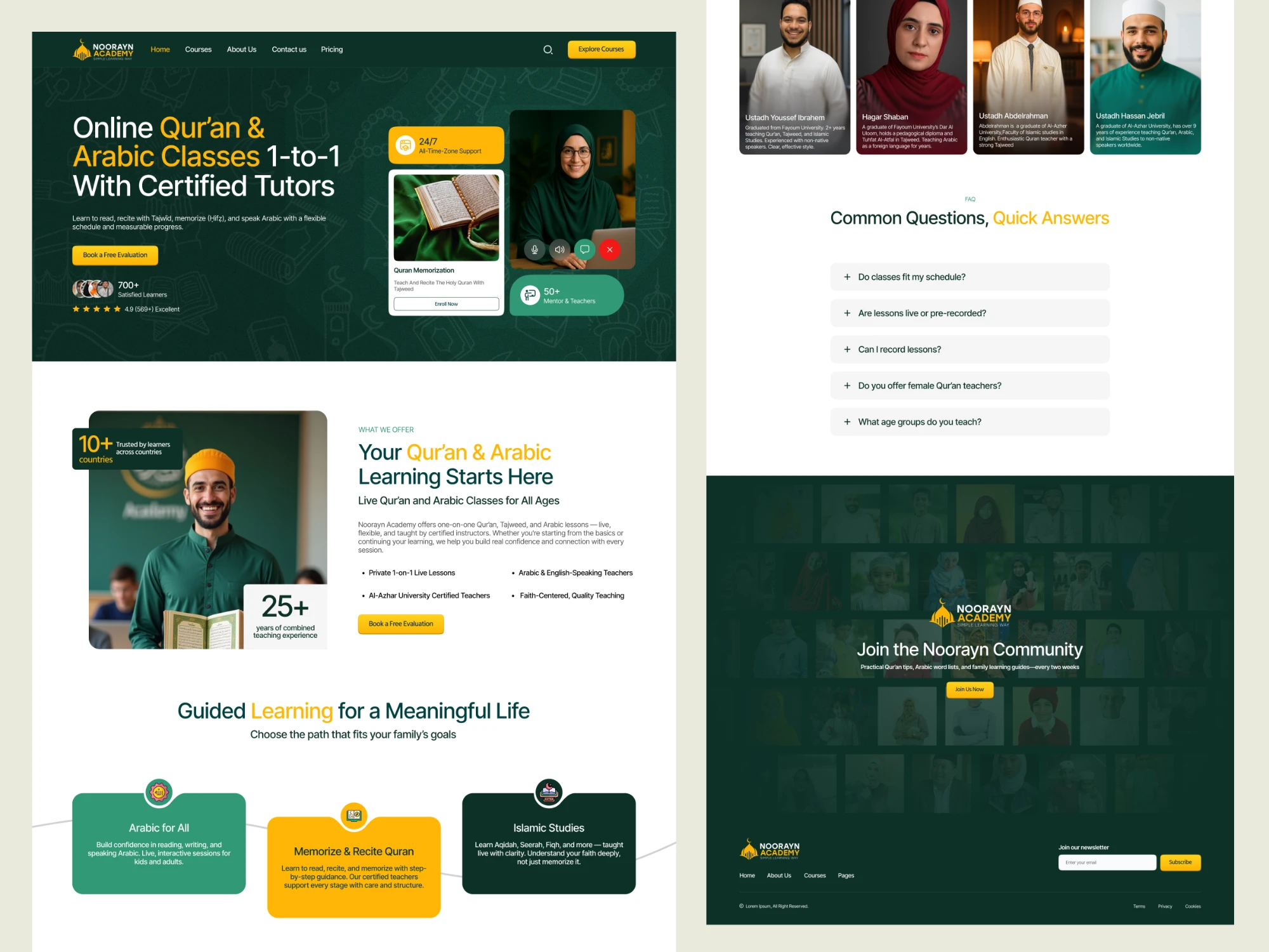 Noorayn Academy design, screen 2