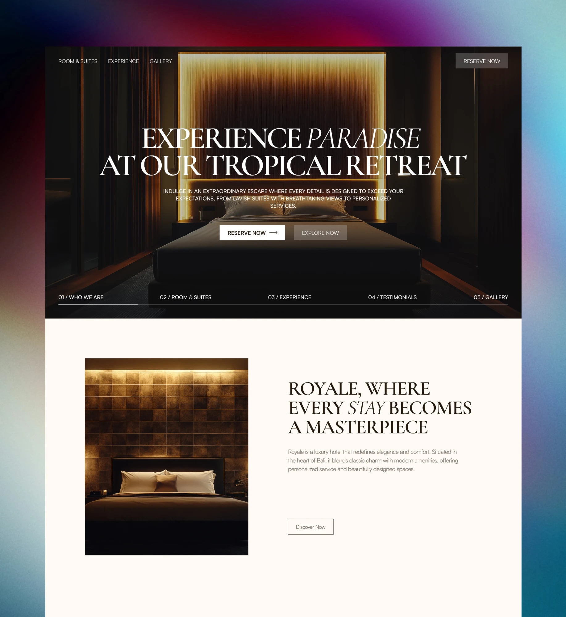 Royale luxury hotel website home page